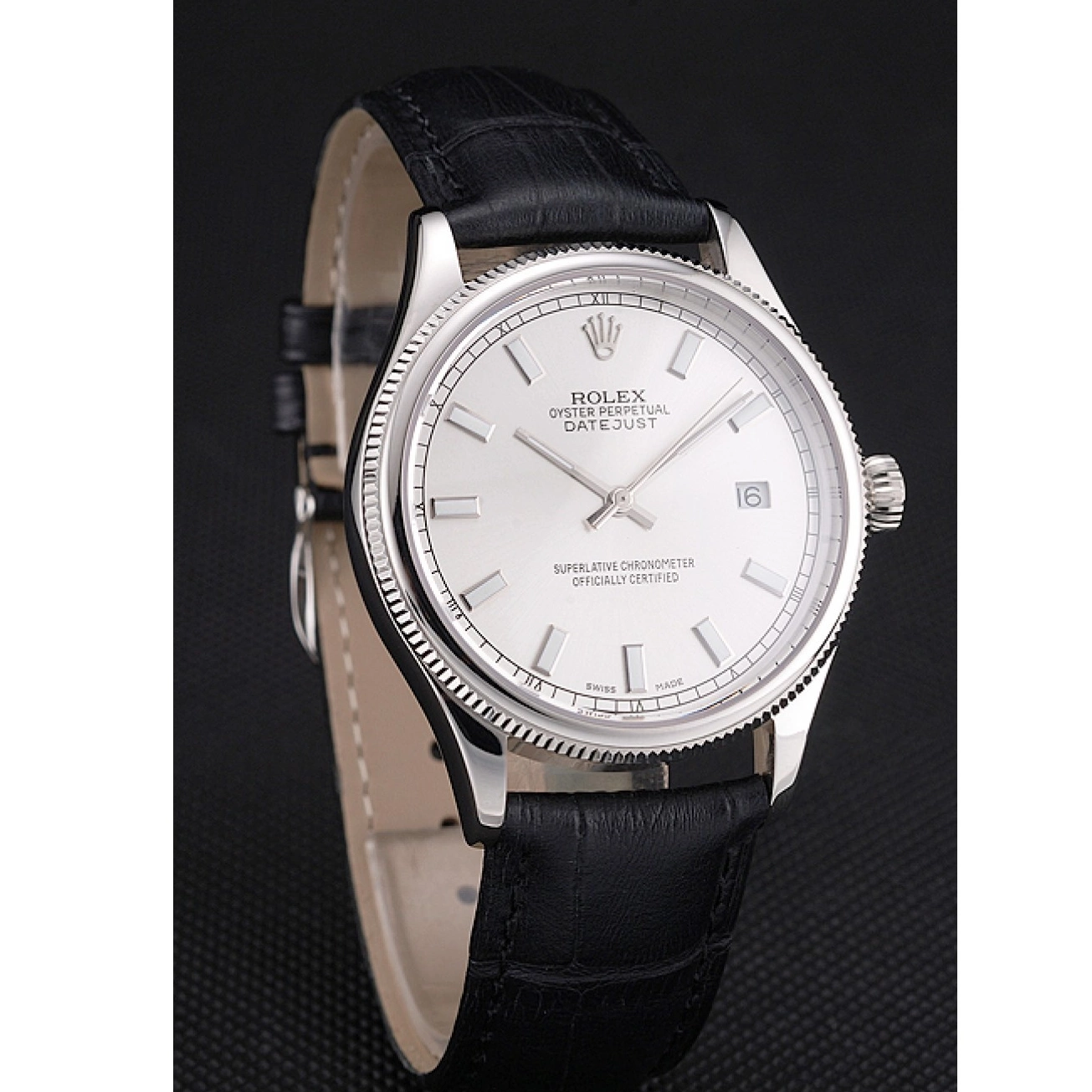 AAA Replica Watches Leather White Strap Rolex Stainless Steel Dial Case Datejust Swiss Black 0719